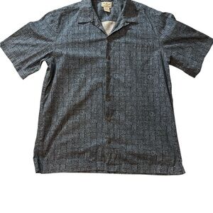 Vintage LL Bean Shirt Tropics Mayan Aztec Print Blue Short Sleeve Top Medium